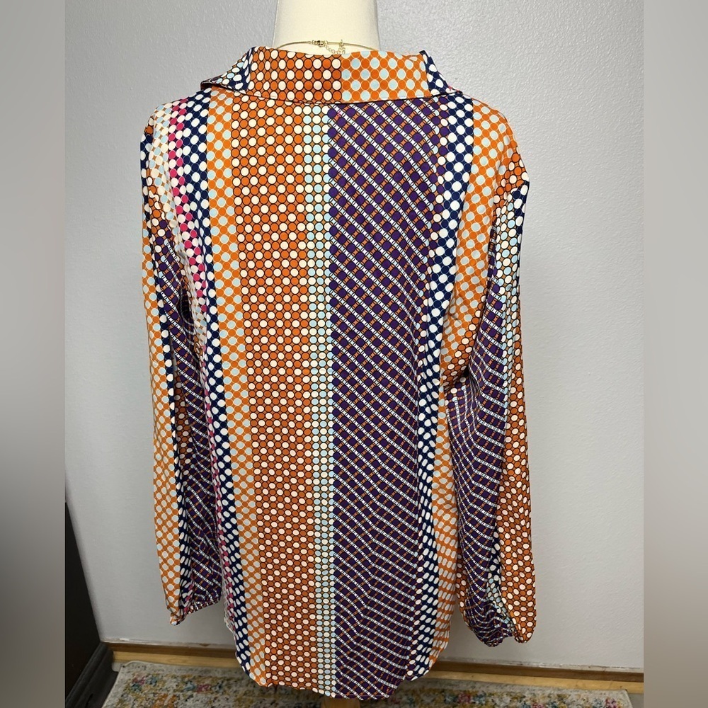 Multicolor polka dot long sleeve button up size large New - Picture 2 of 6